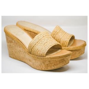 STUART WEITZMAN Woven Leather Slide Wedges